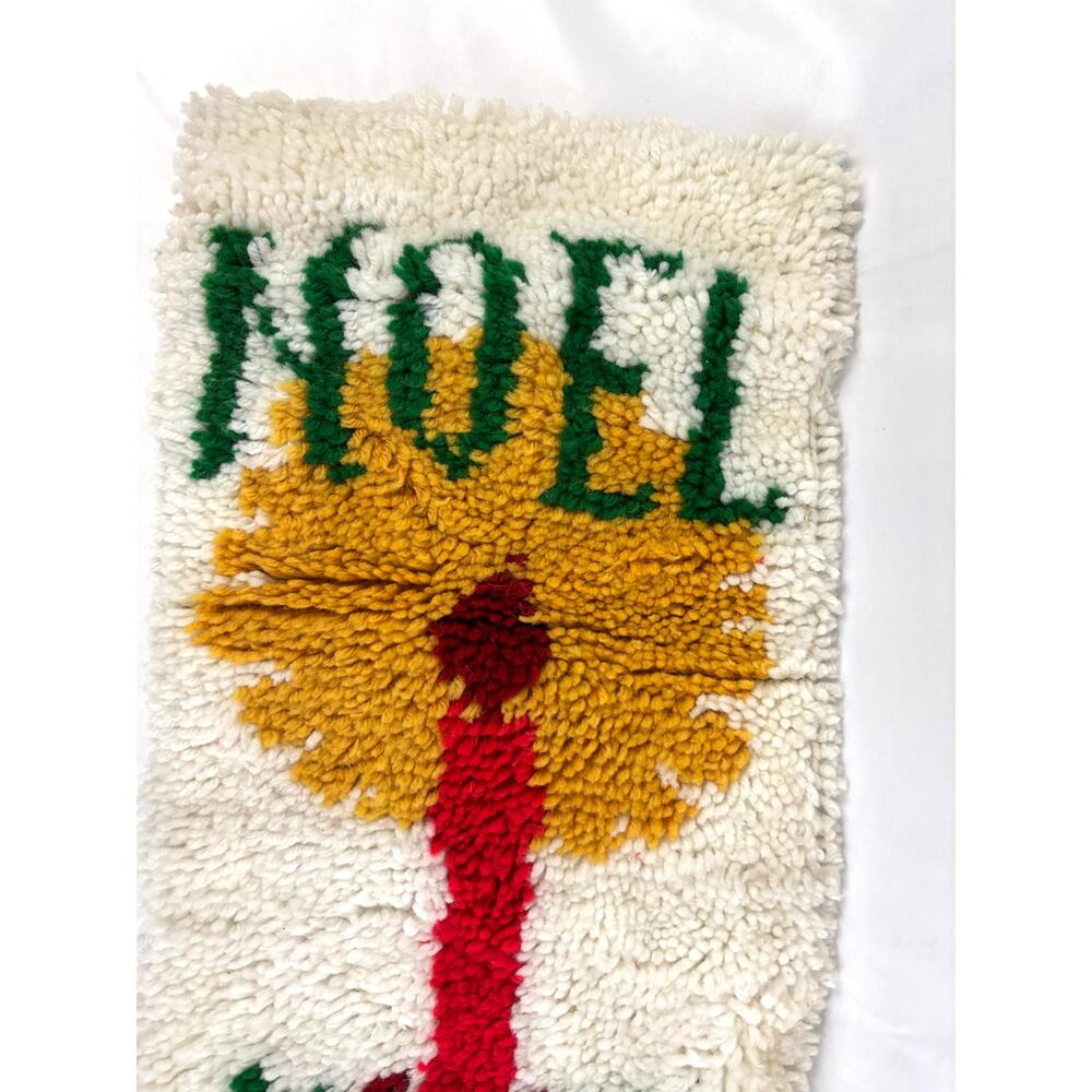 Vintage Latch Hook Wall Hanging Rug Christmas‎ Noel Candle White Green Gold - Picture 7 of 10